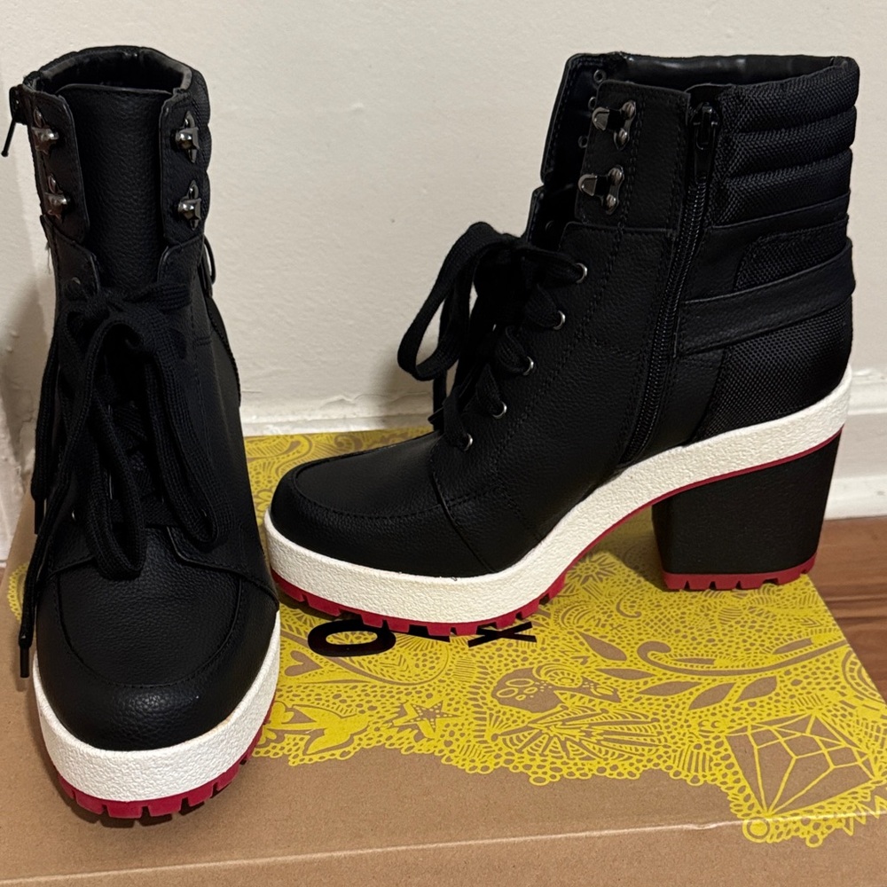 Mix No. 6 Black and Red Lace Up Boots
